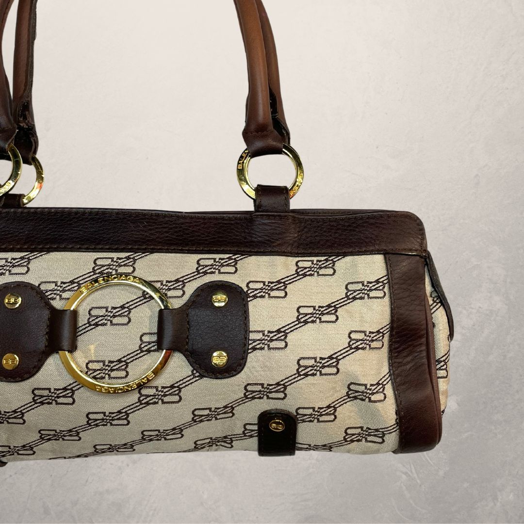 Vintage Balenciaga crème/gouden monogram schoudertas