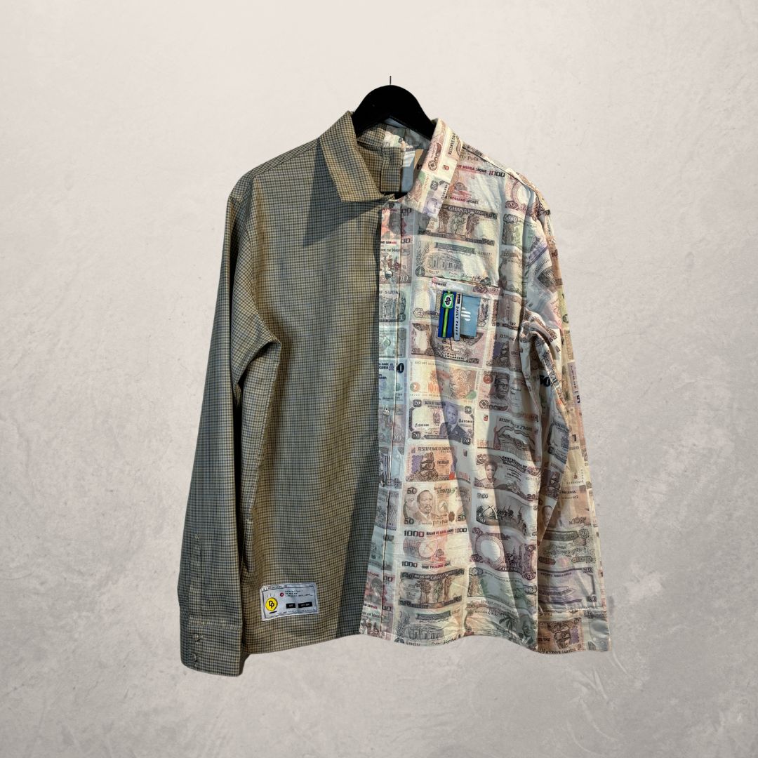 Daily Paper bruine geruite pantalon met geldprint M (set apart verkrijgbaar)