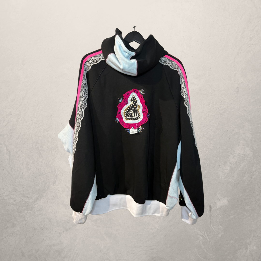 Upcycled Adidas Black/pink Oversized fit hoodie L- by Aida Sans Fin