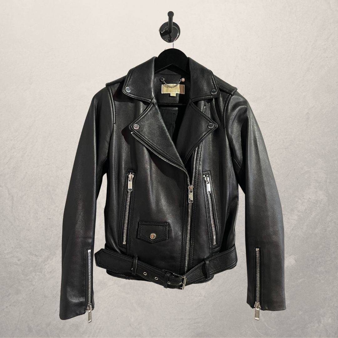 Michael Kors moto 100% leren jas zilver detail XS