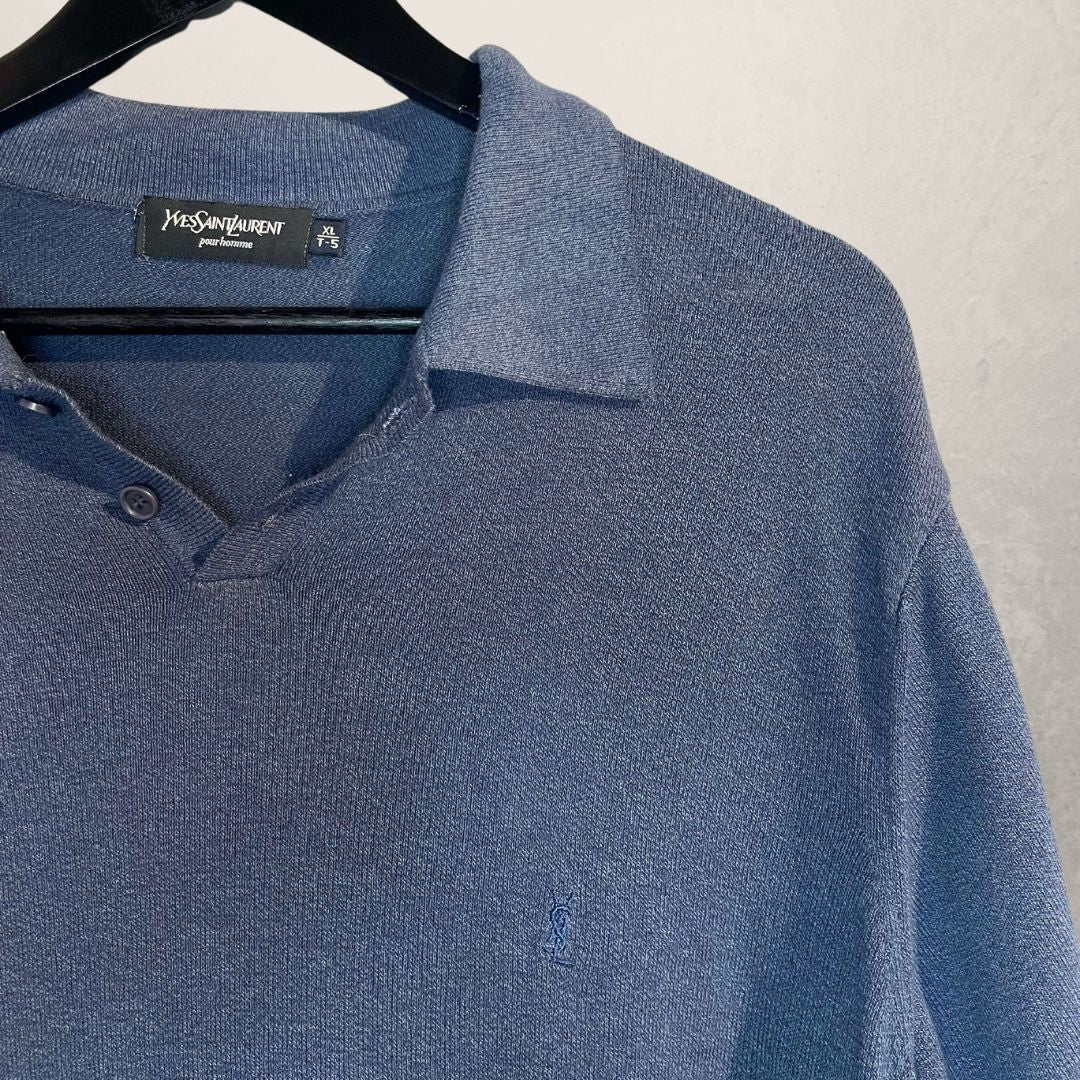 YSL zwart leren poloshirt met hals MAAT LARGE