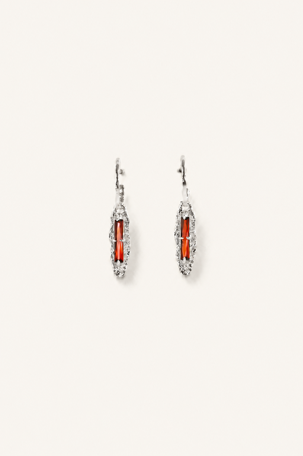 Loida Red Garnet CZ Long Drop Earrings