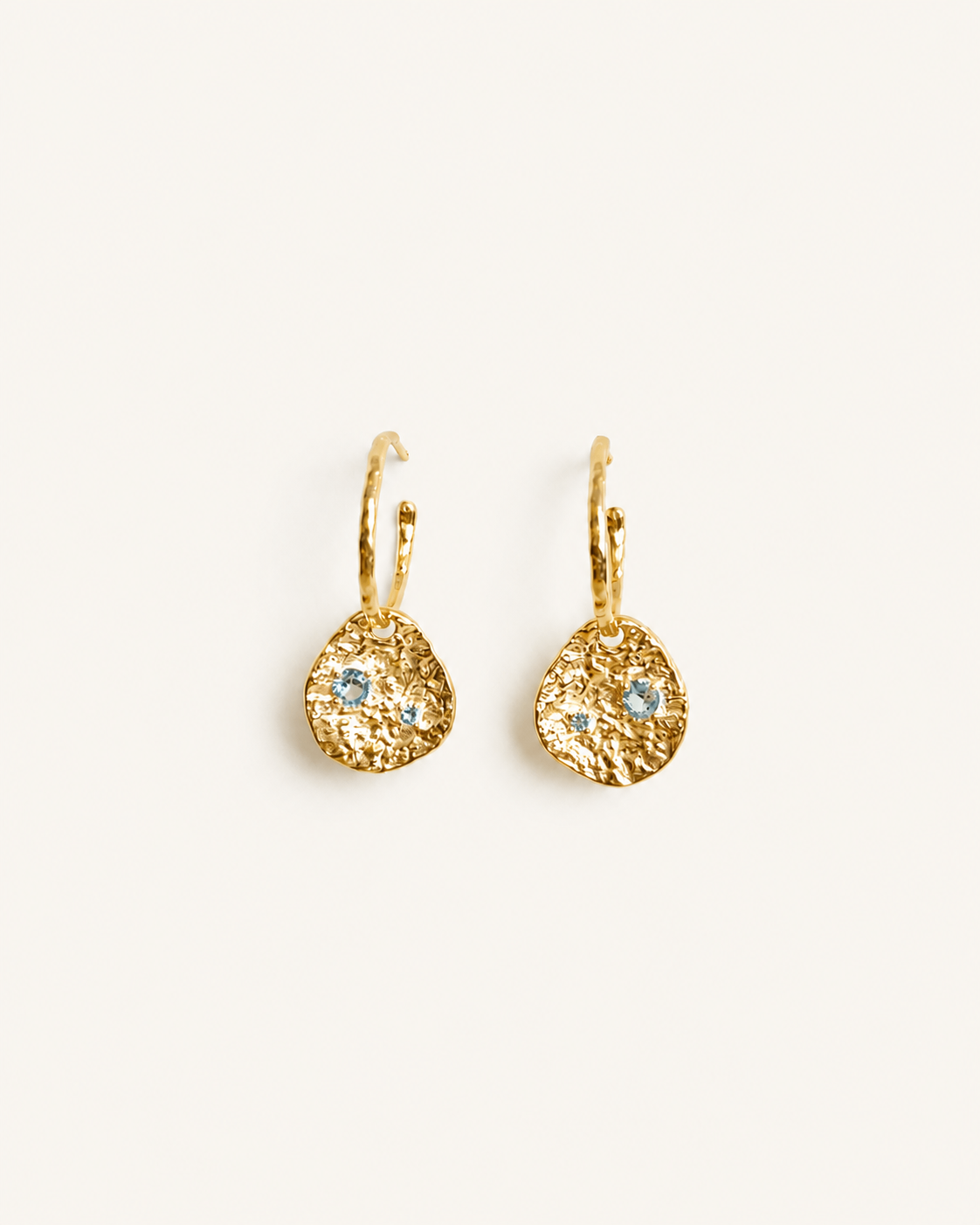 Lyra 18K Gold Plated Lab-Grown Aquamarine-Blue Spinel Coin Earrings
