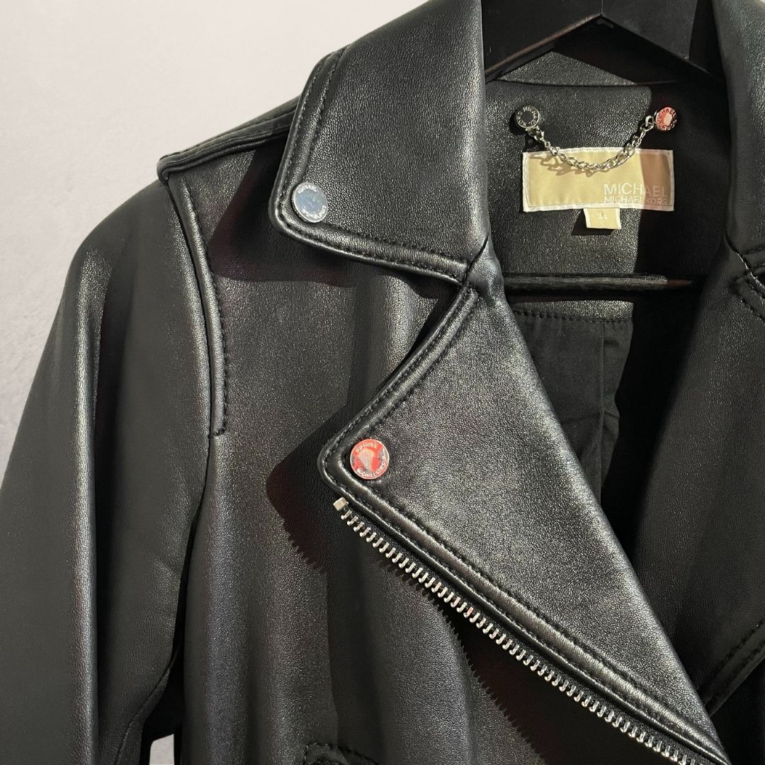 Michael Kors moto 100% leren jas zilver detail XS