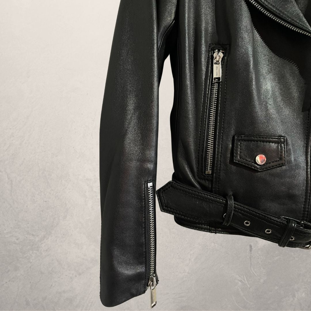 Michael Kors moto 100% leren jas zilver detail XS
