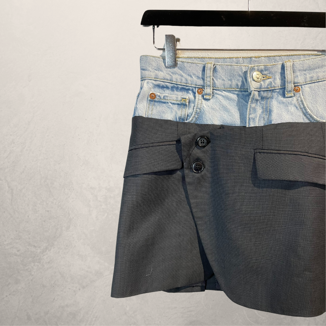 Vintage light blue denim & black skirt S/M- by @DAFFZTheLabel