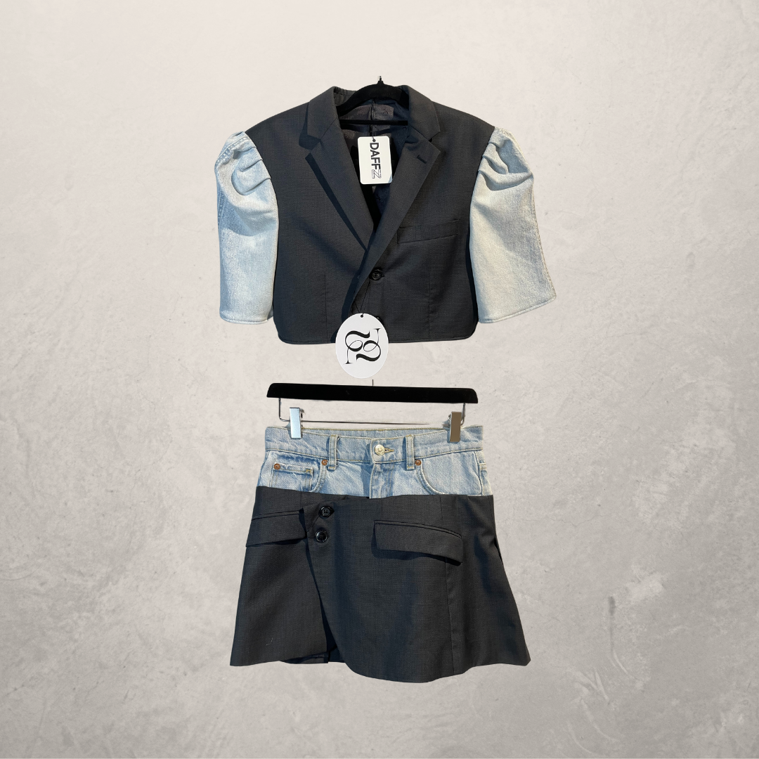Vintage light blue denim & black skirt S/M- by @DAFFZTheLabel
