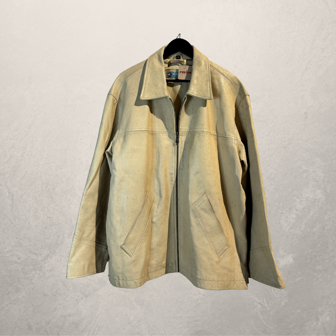 Vintage beige leren jas L