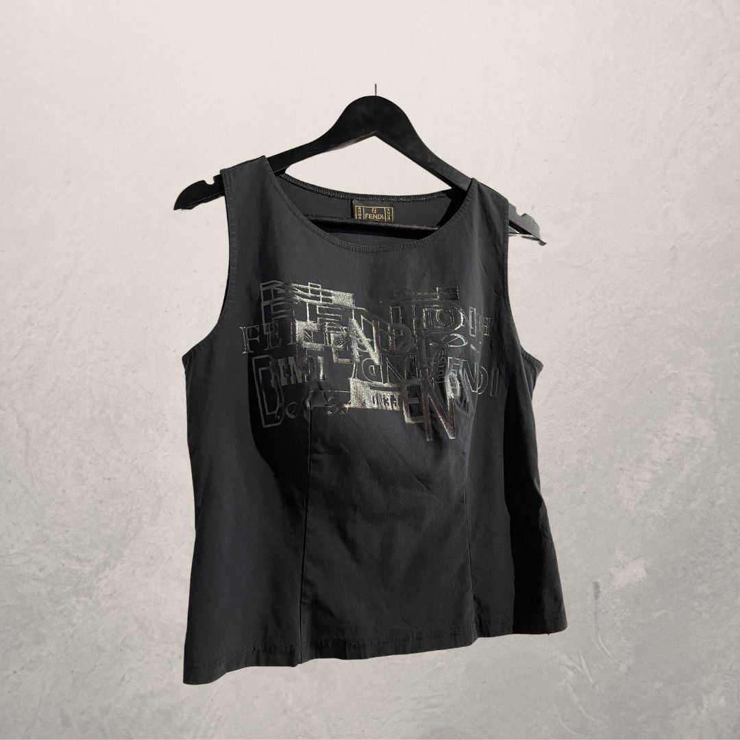 Vintage Fendi monogram zwarte tanktop M/L