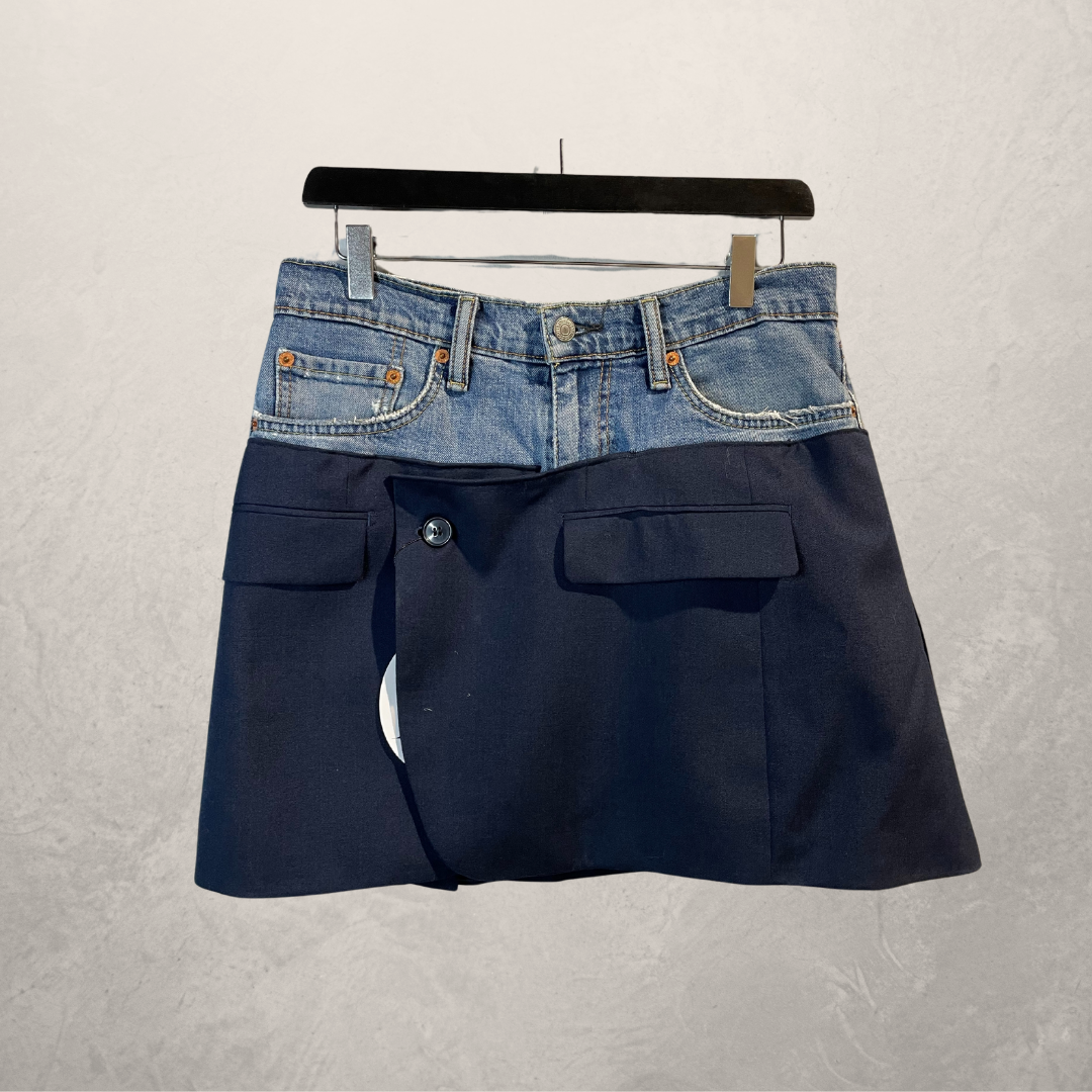 Vintage denim & navy skirt S/M - by @DAFFZTheLabel