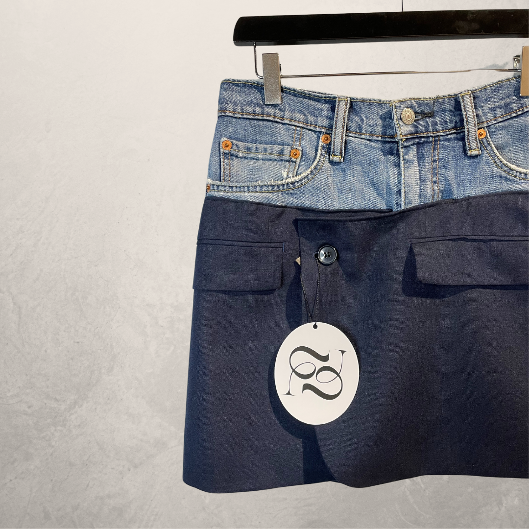Vintage denim & navy skirt S/M - by @DAFFZTheLabel