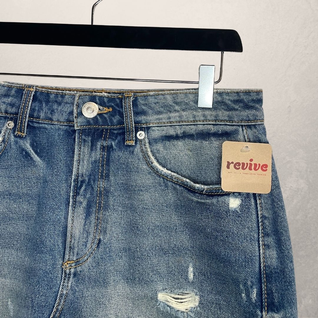 Zara middenblauwe gescheurde rok M