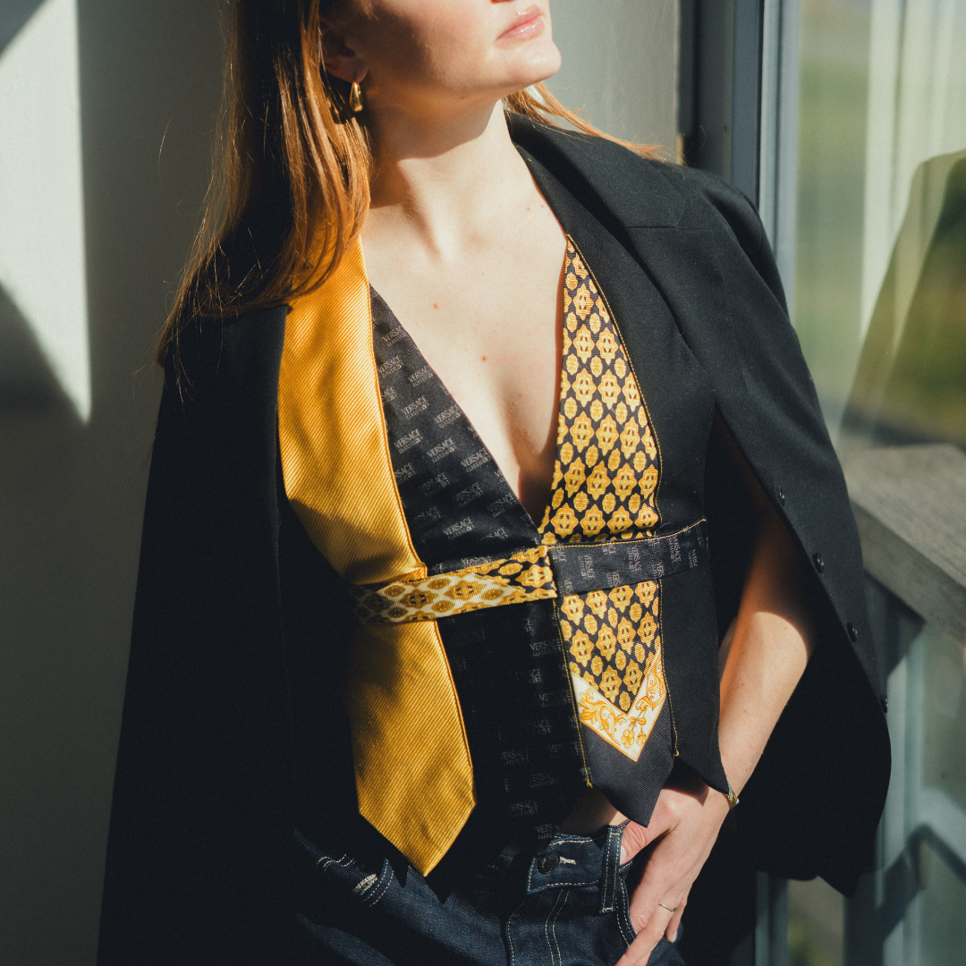Versace Geel/Zwart Halter strik top OS- By WNDYdesign