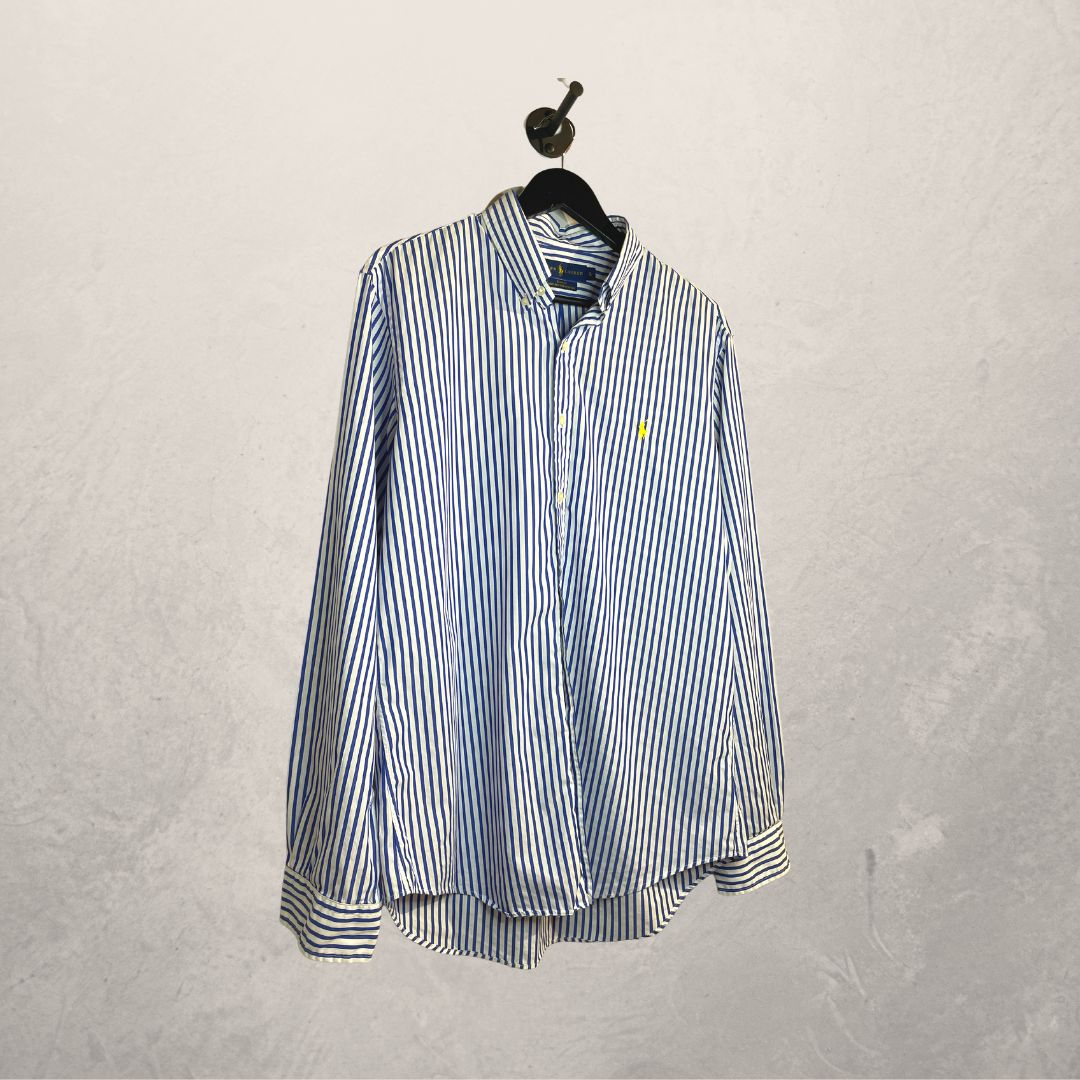 RALPH LAUREN blauw gestreept overhemd M