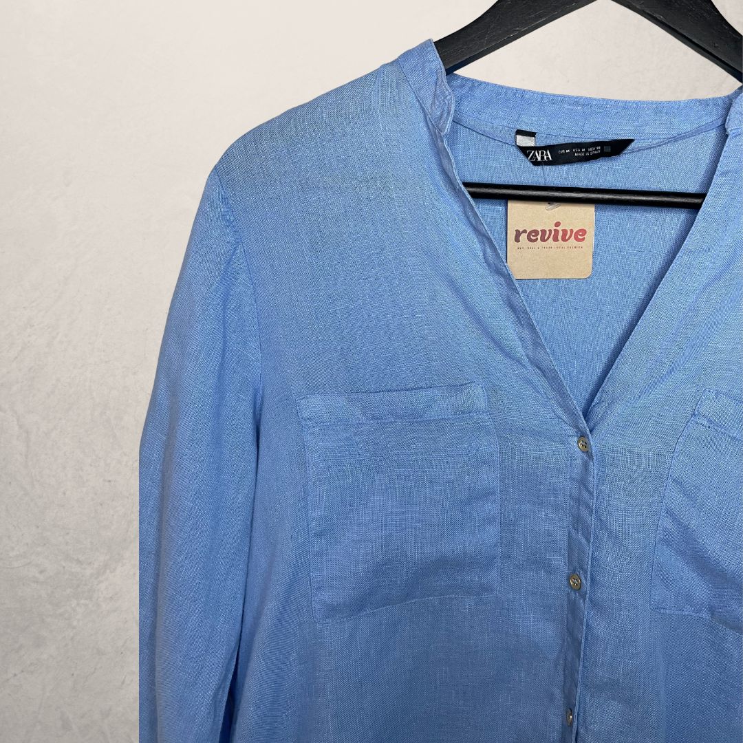 Zara blauw linnen overhemd M