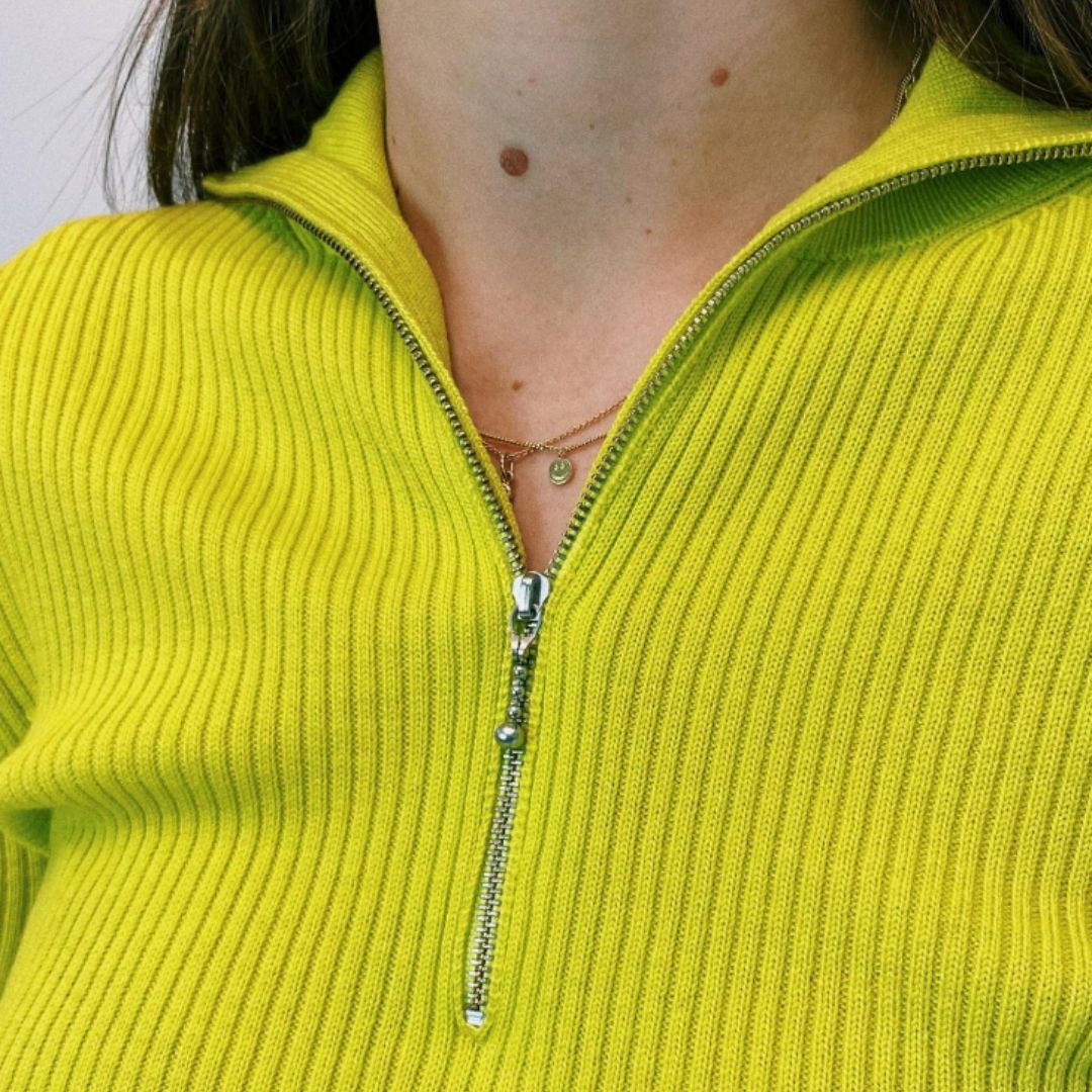 GANNI limoengebreide coltrui met ritssluiting, maat S