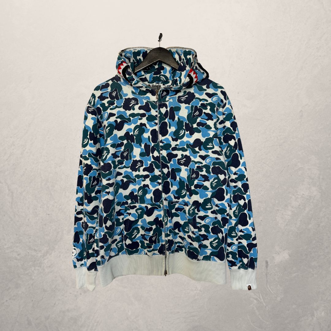 A Bathing Ape blue multi camoo shark full zip hoodie M