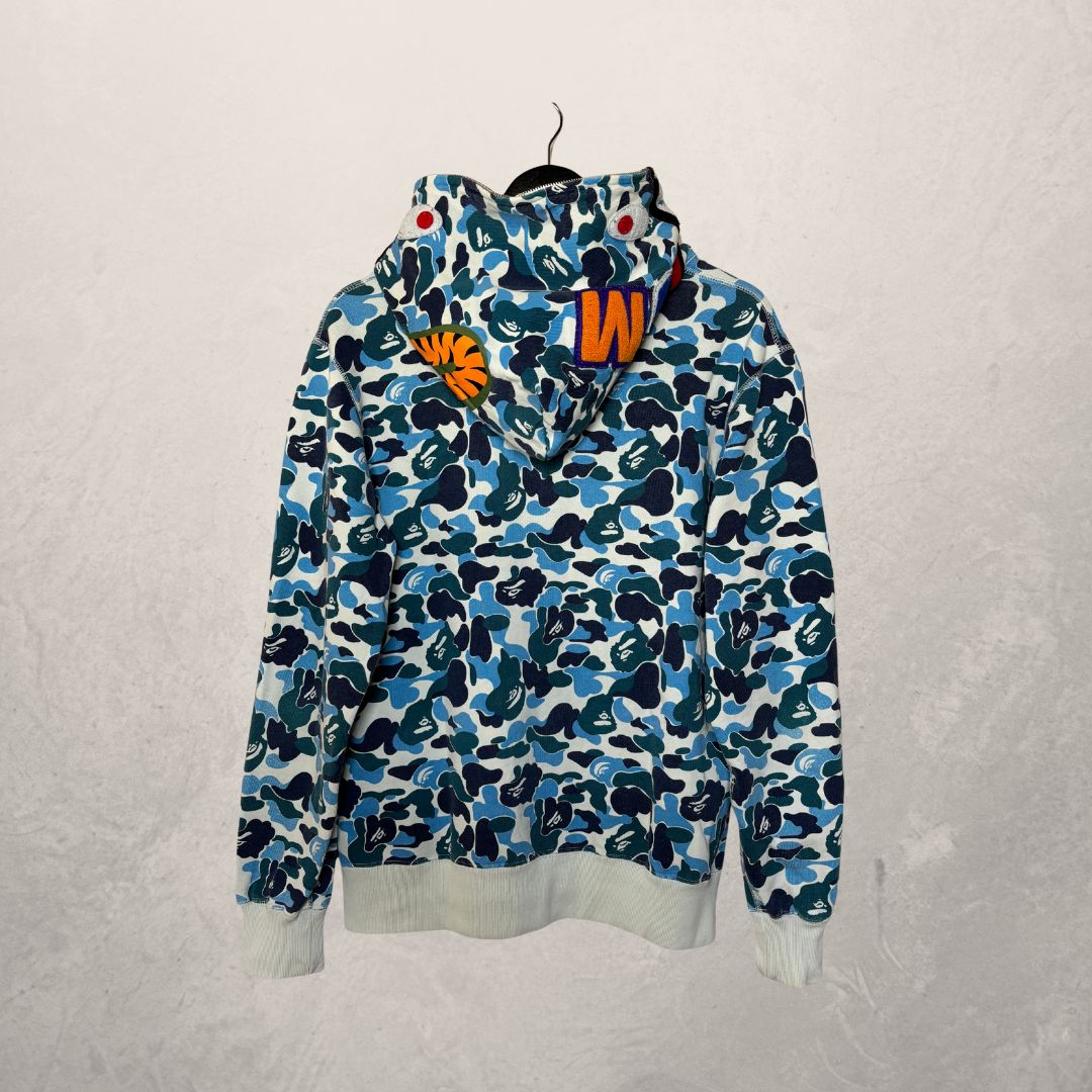 A Bathing Ape blue multi camoo shark full zip hoodie M