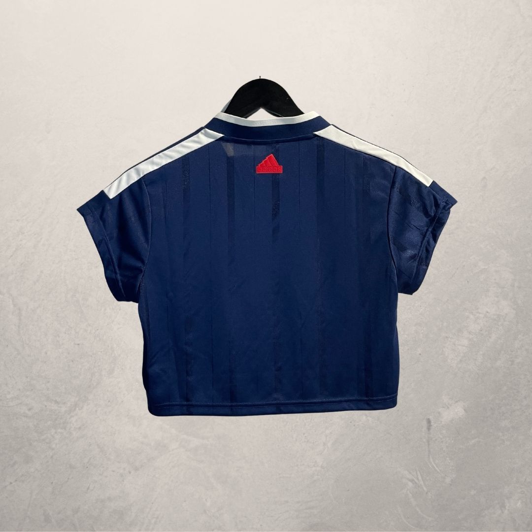 Adidas blue cropped jersey top S