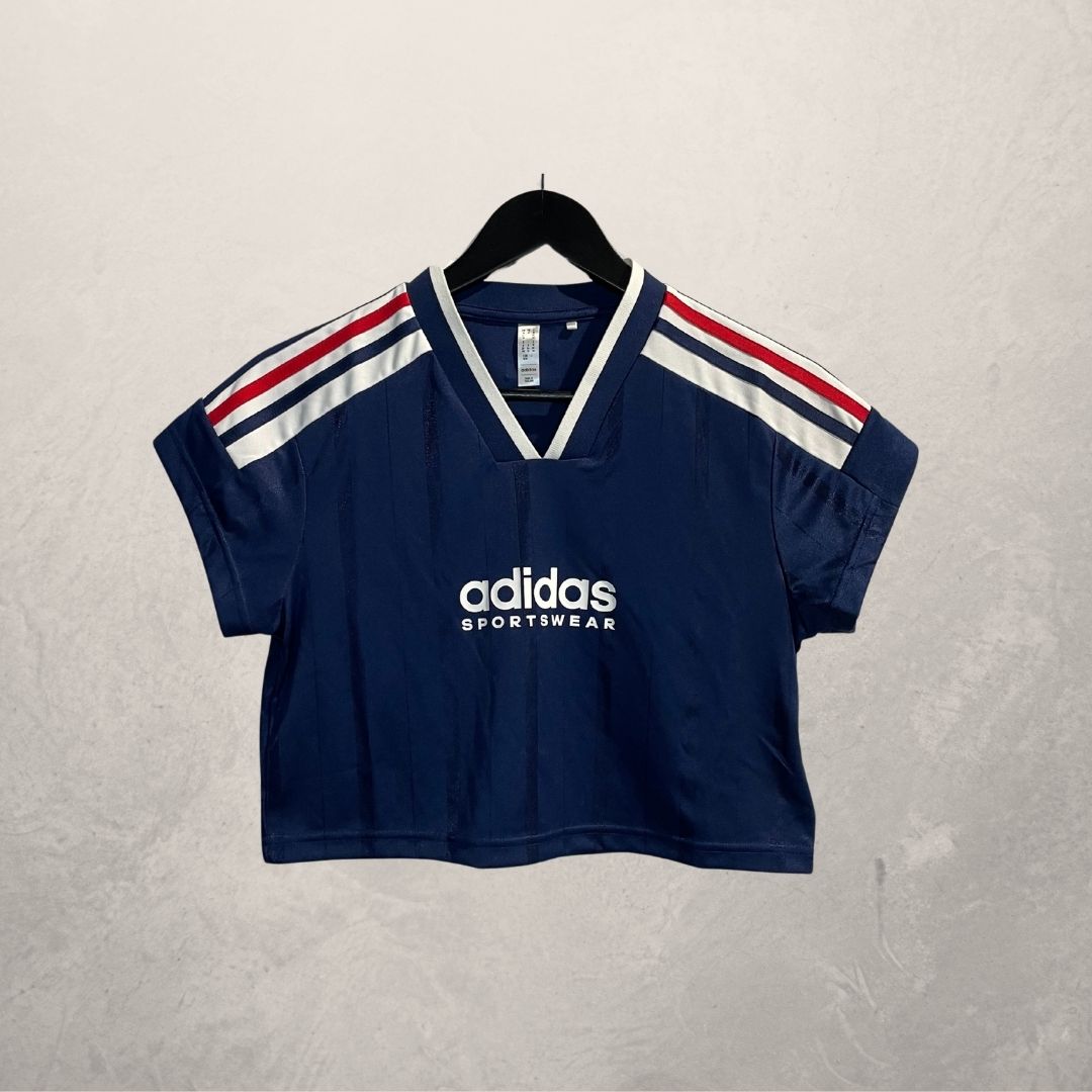 Adidas blue cropped jersey top S
