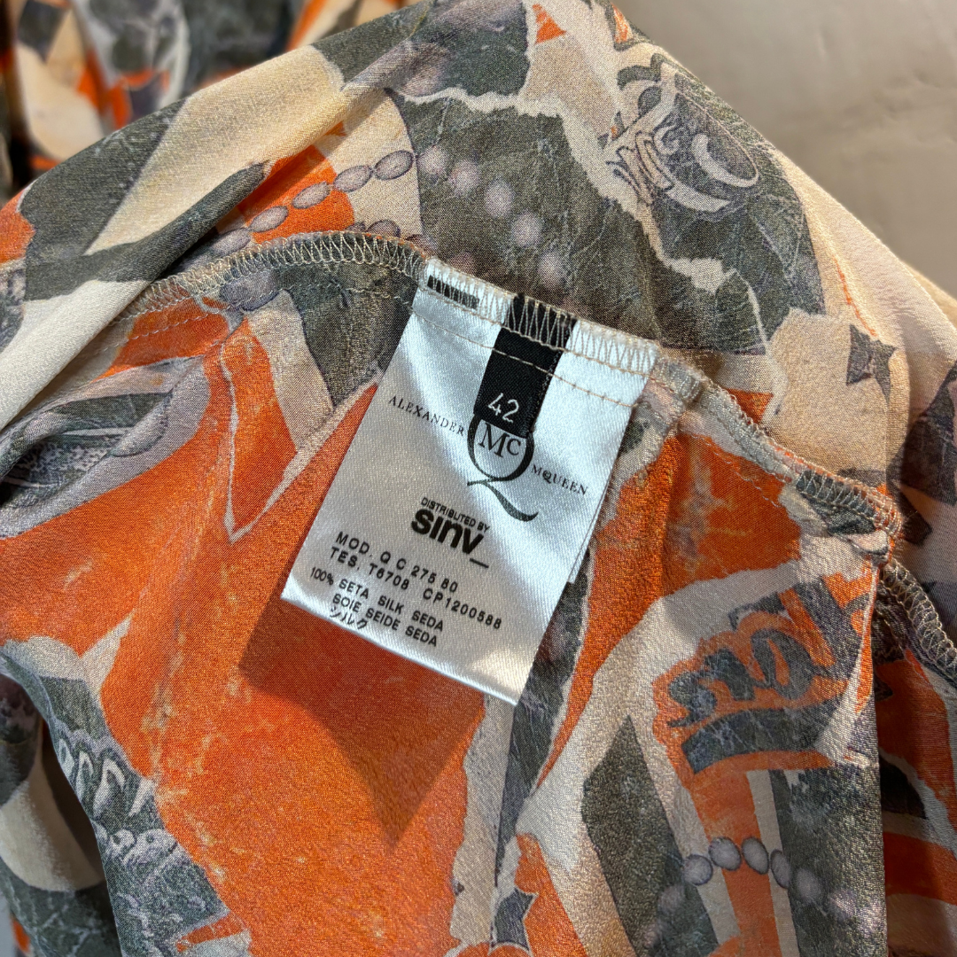 Alexander McQueen oranje zijden print top M