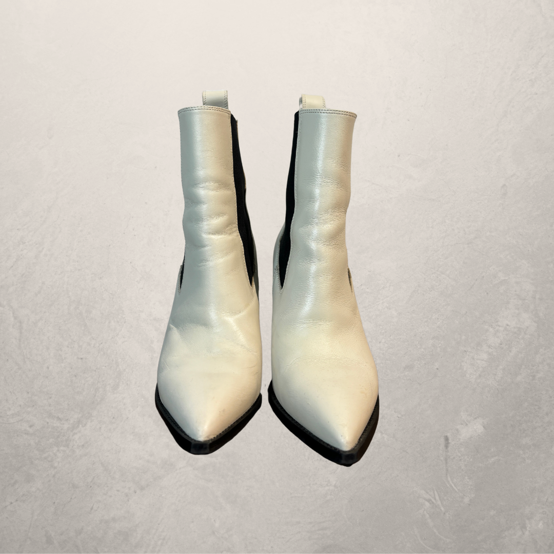 AllSaints white leather cowboy ankle boots 38