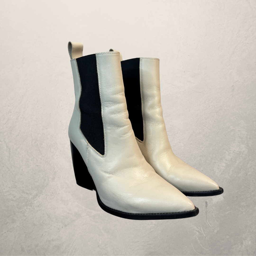 AllSaints white leather cowboy ankle boots 38