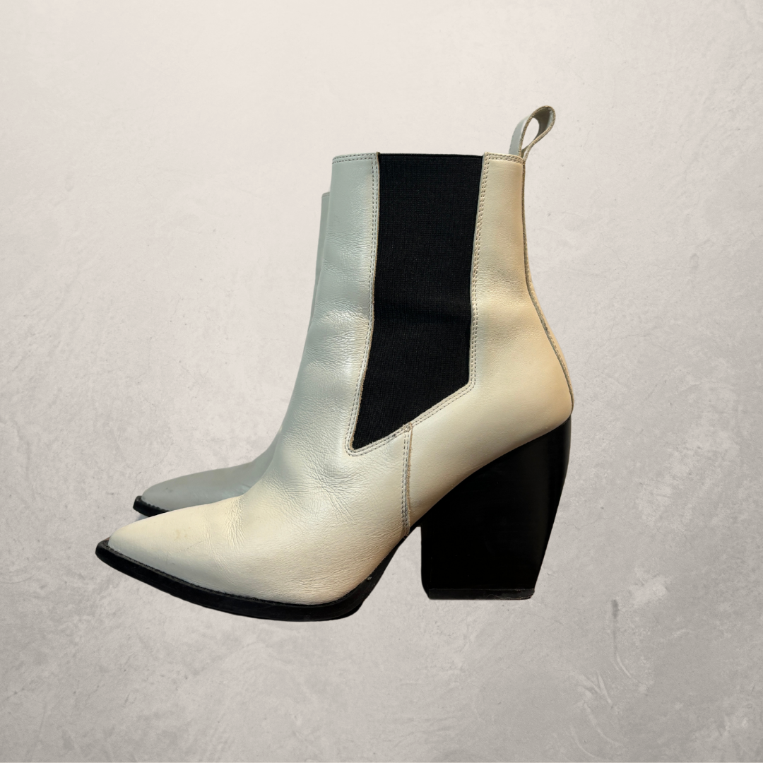 AllSaints white leather cowboy ankle boots 38