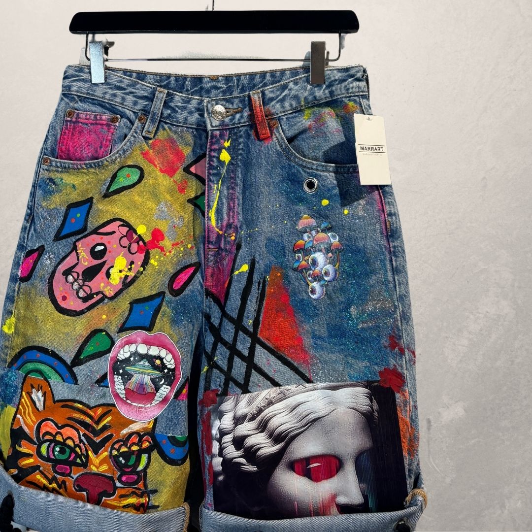 Art handpainted denim jorts M- by Ma.r.r.art