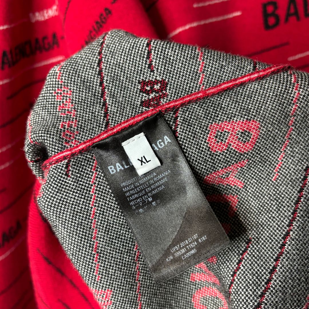 Balenciaga all-over logo jacquard red knit sweater XL