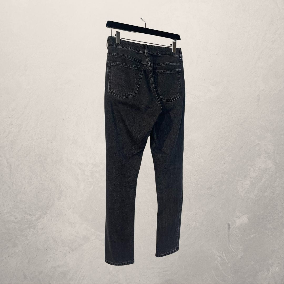 Balenciaga zwarte raw button straight leg denim broek maat 36