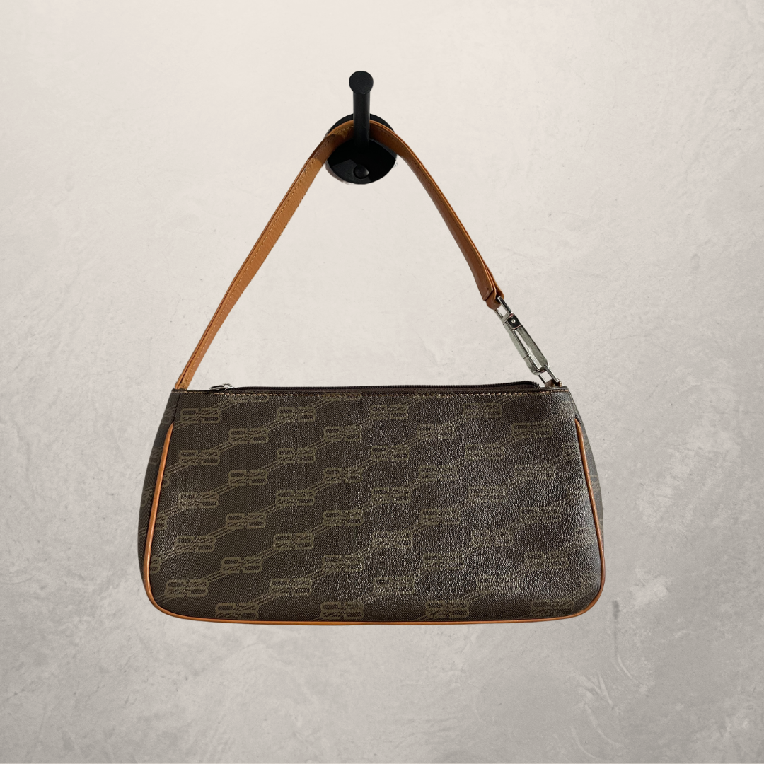 Balenciaga bruine leren monogram schoudertas
