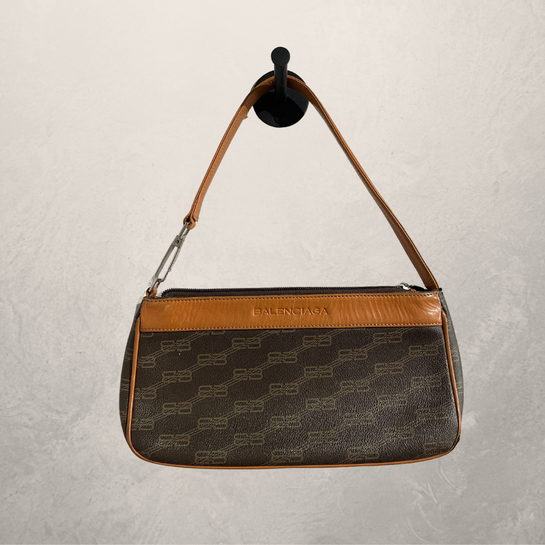 Balenciaga bruine leren monogram schoudertas