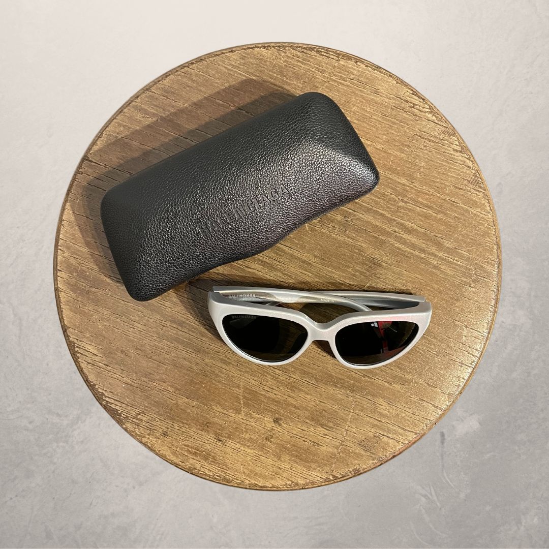 Balenciaga silver frame sunglasses with case