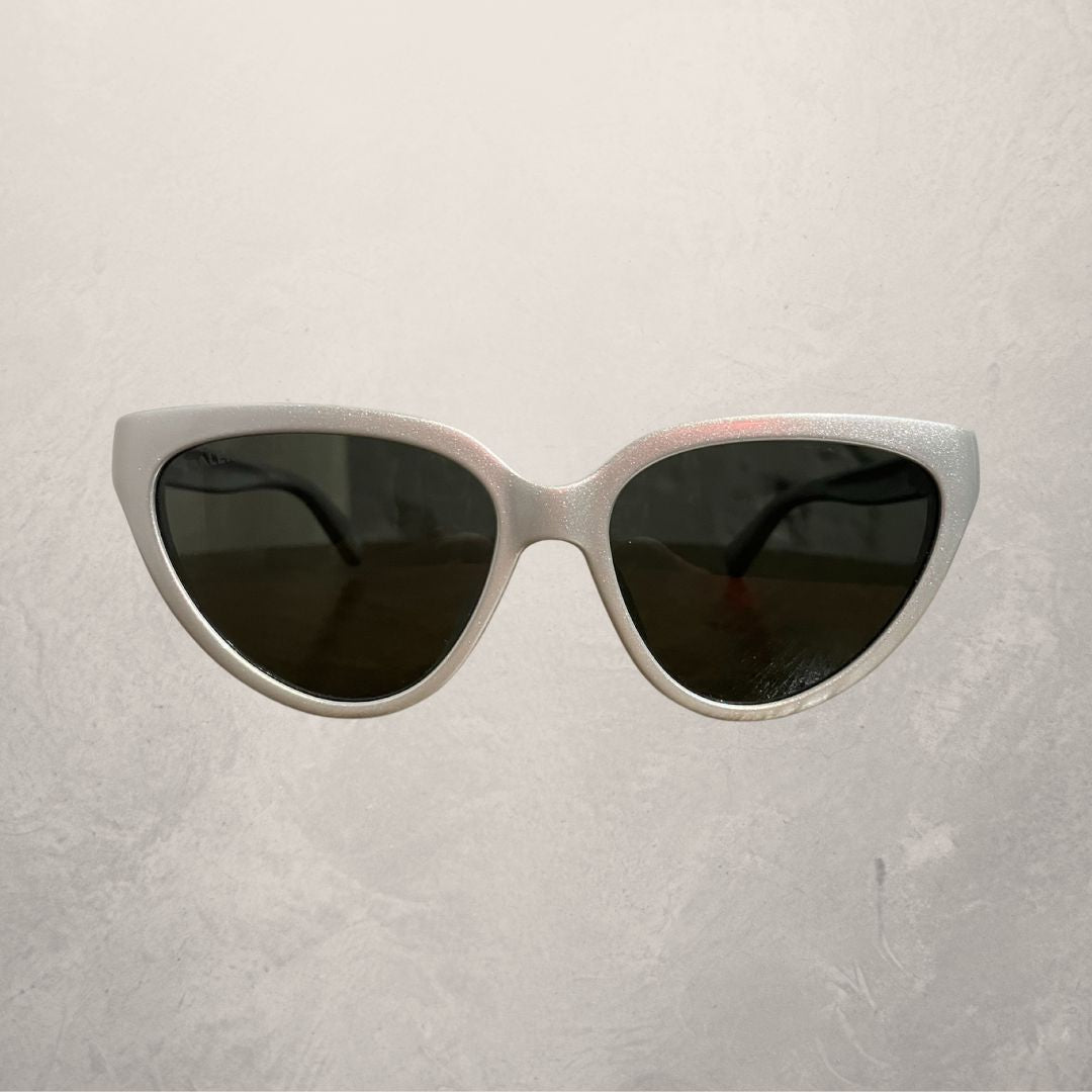 Balenciaga silver frame sunglasses with case