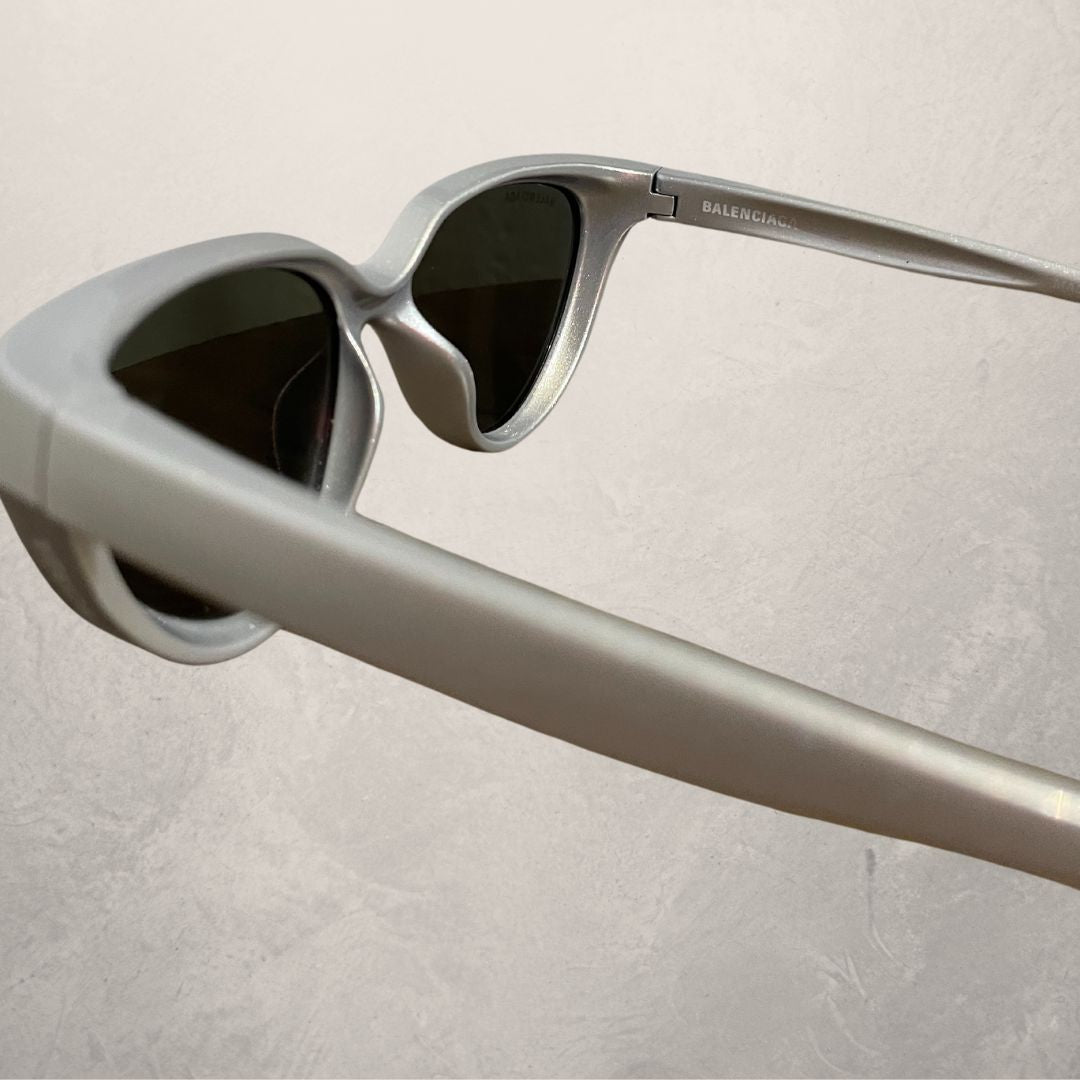 Balenciaga silver frame sunglasses with case