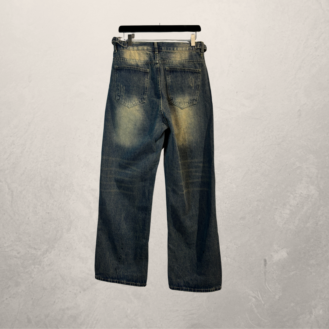 Beaumont donkerblauwe/gouden high waist denim broek L