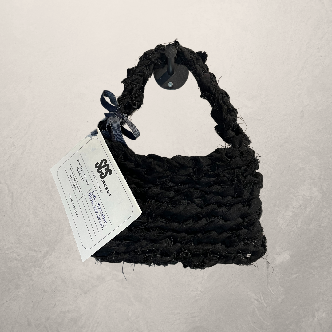 Black Denim crochet Jeanie bag Medium- By SOS.Reset