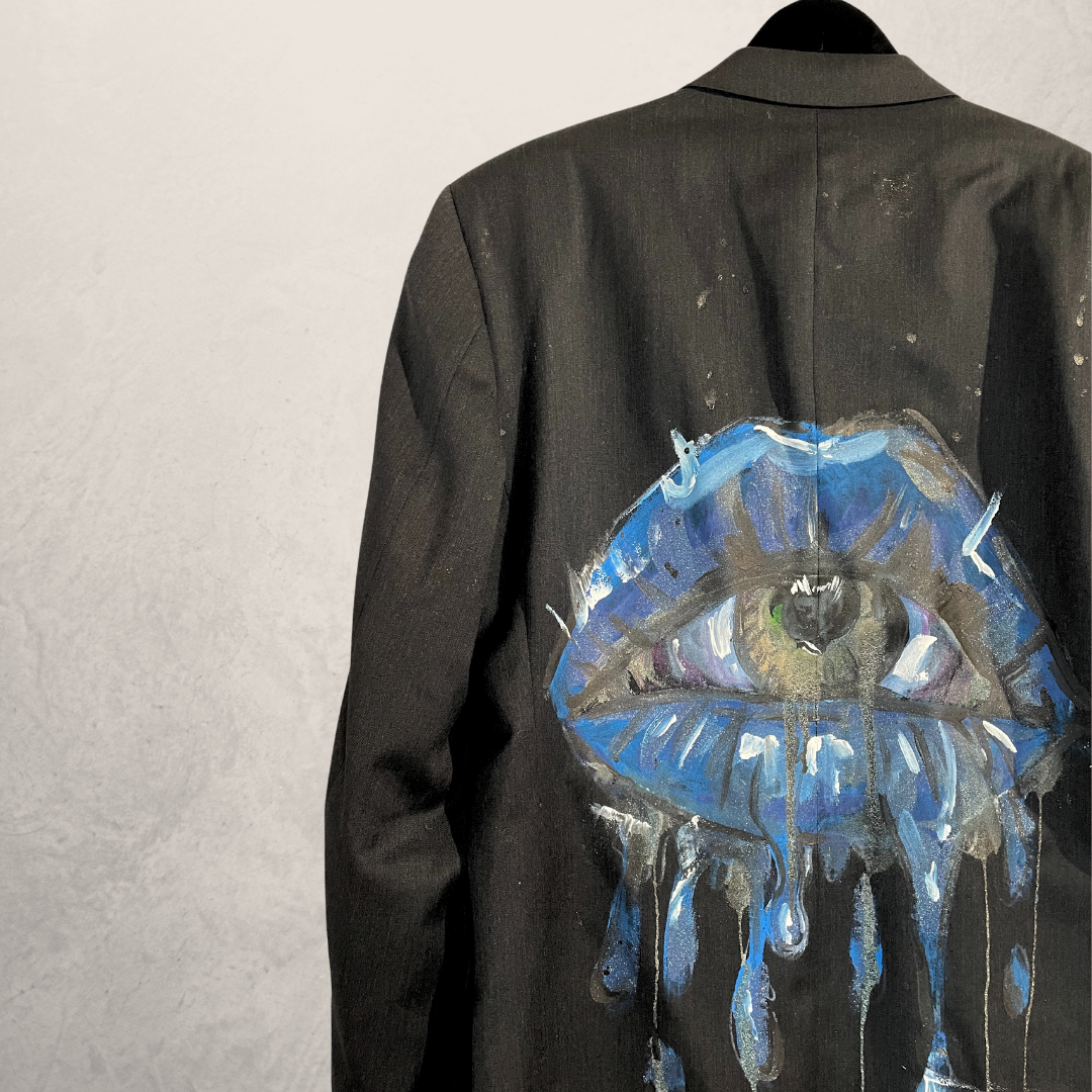 Zwarte boyfriend blazer met blauwe lippen OS - Door @Marrart