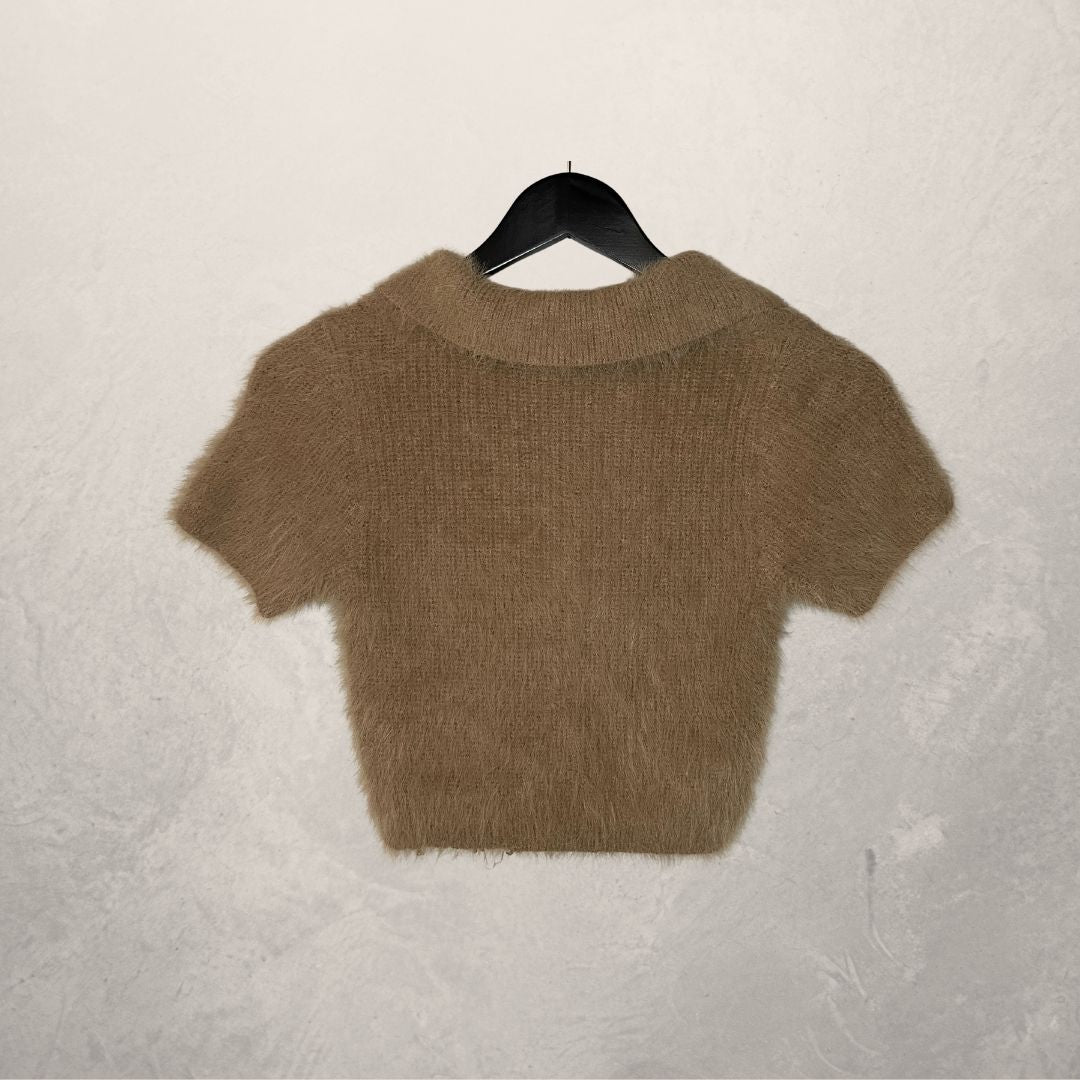 Bruine cropped fluffy top S
