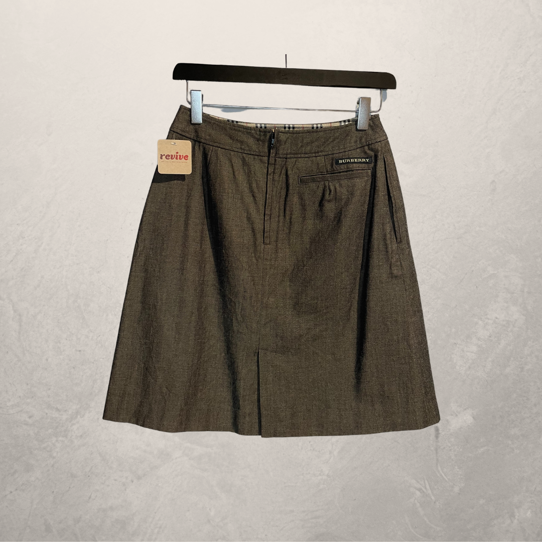 Burberry gouden vintage wollen beige geruite geprinte rok S