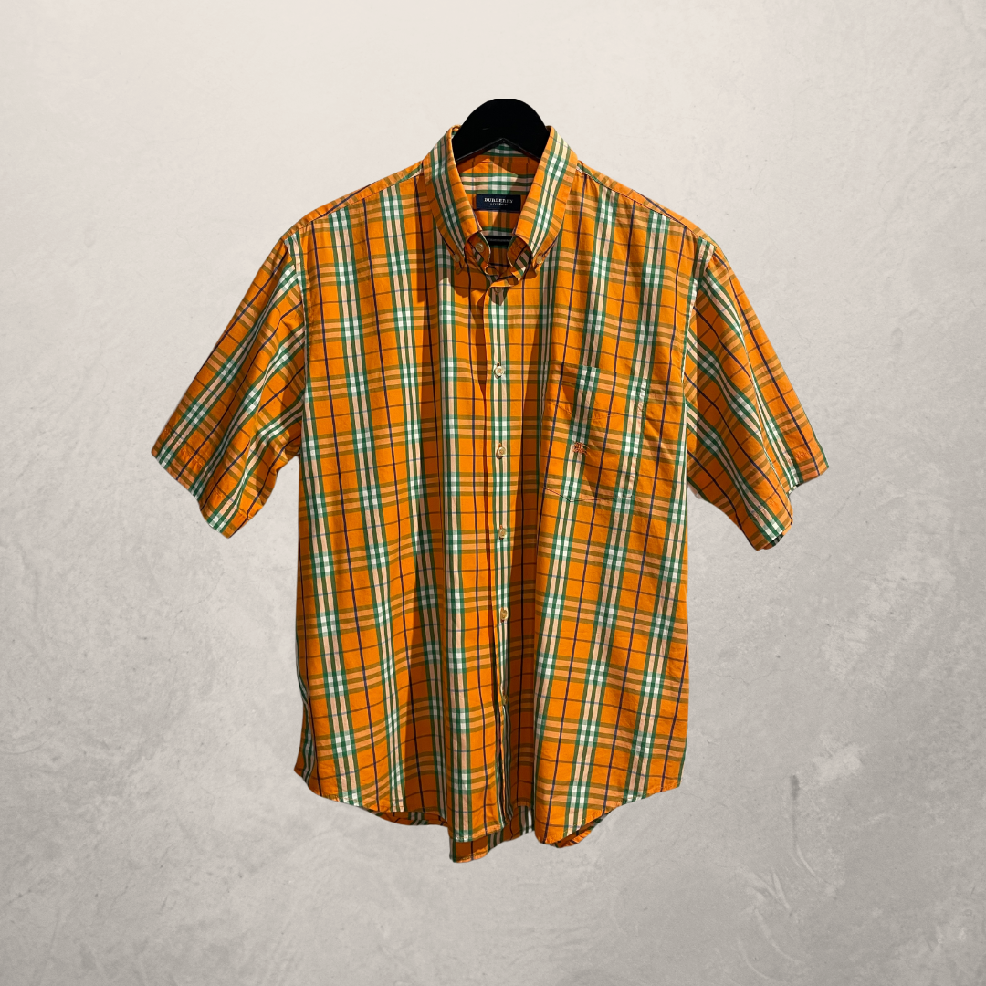 Burberry oranje groen katoenen shirt met korte mouwen L