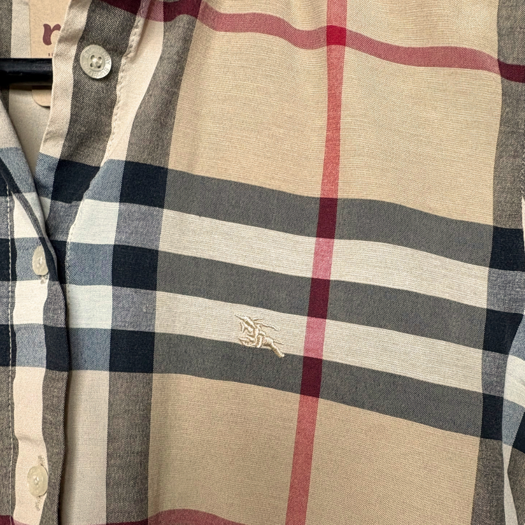 Burberry beige Schotse ruit lange mouwen overhemd S