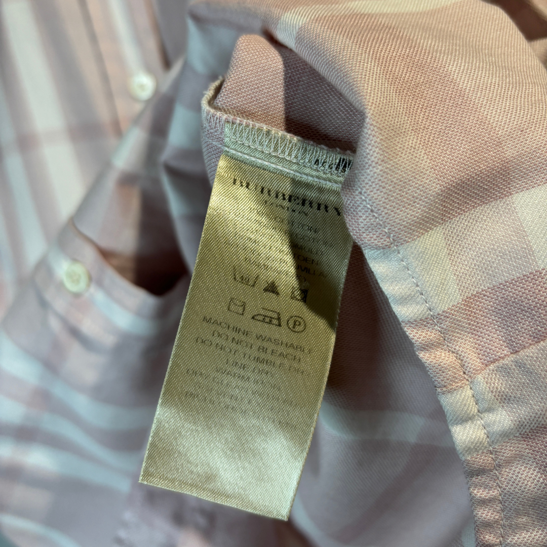 Burberry roze wit geruit 3/4 mouw shirt L