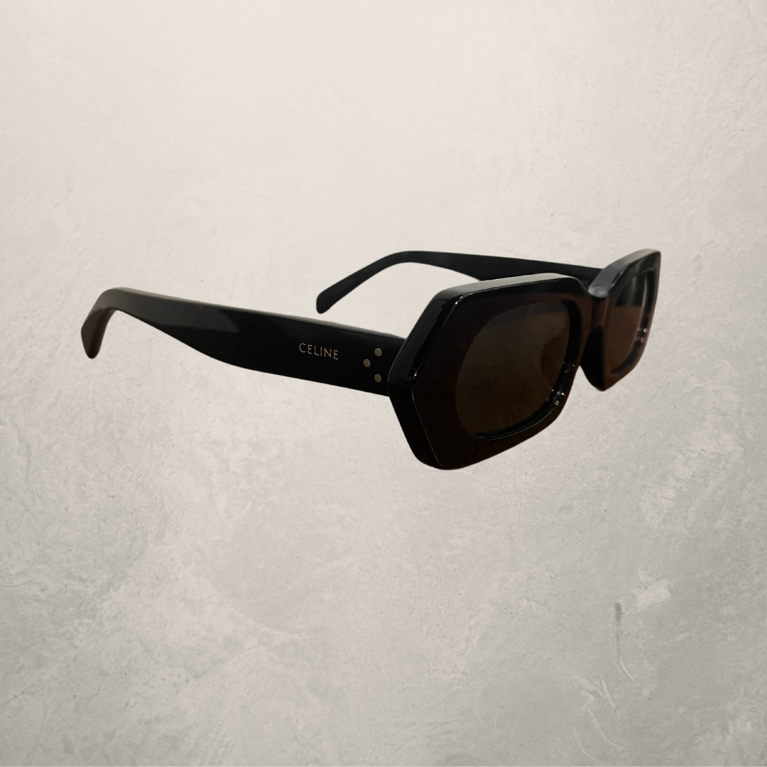 Céline black hexagon gold logo sunglasses