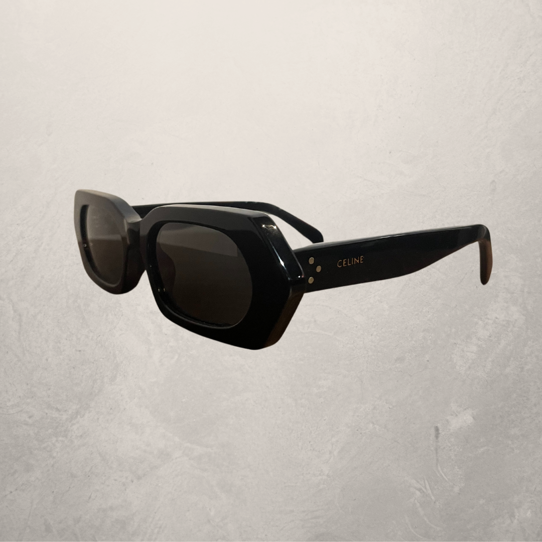 Céline black hexagon gold logo sunglasses