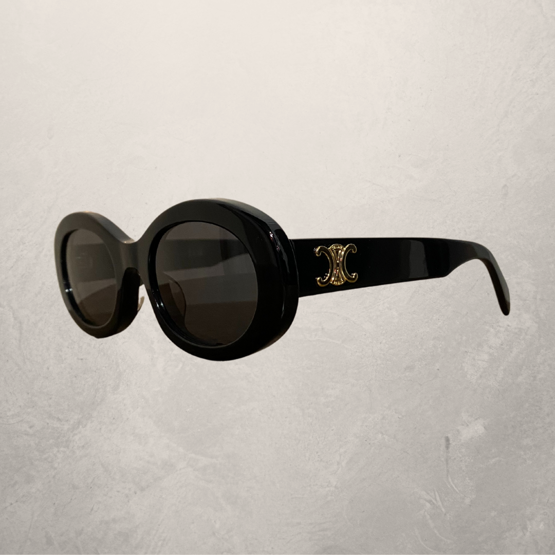Celine black round frame gold triomph sunglasses