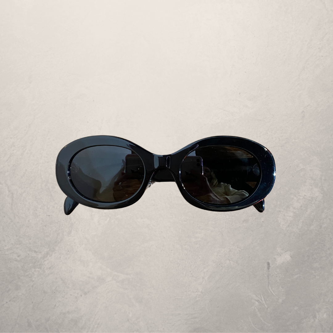 Celine black round frame gold triomph sunglasses