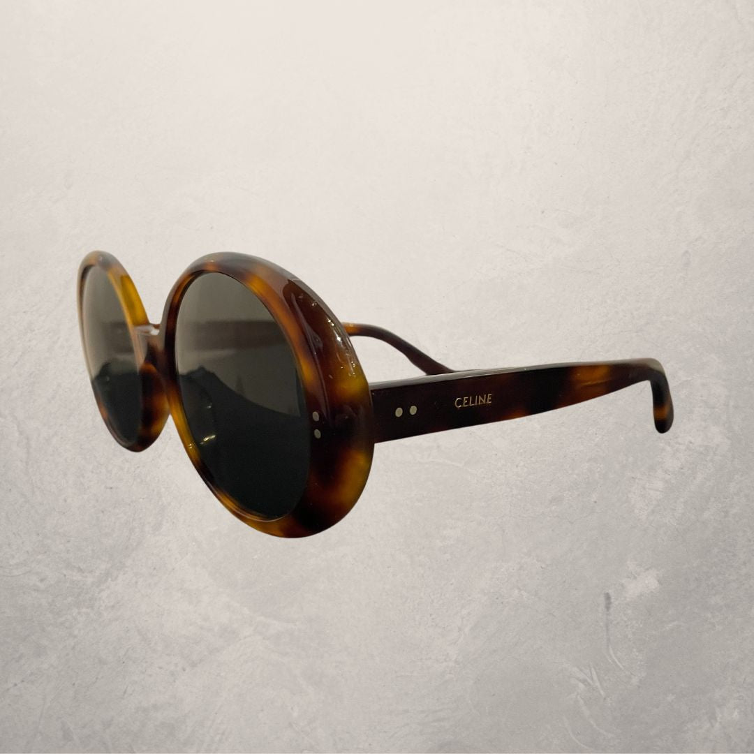 Celine brown tortoise round sunglasses