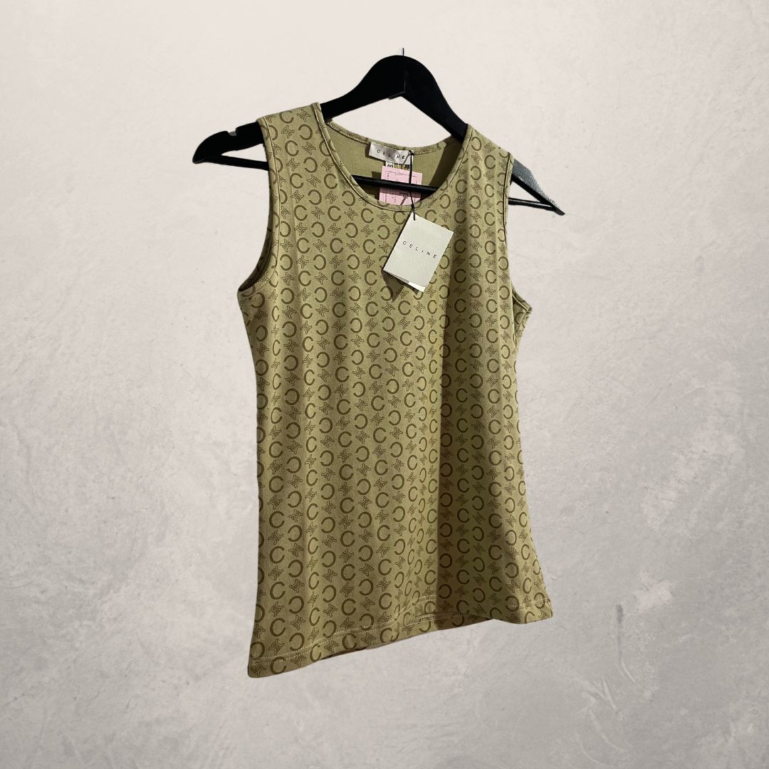 Celine beige 90s monogram deadstock print tanktop S